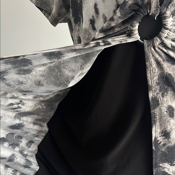 Fairy Grunge Black and White Tie-Dye snow leopard Women's Top with o ring detail - Picture 4 of 5